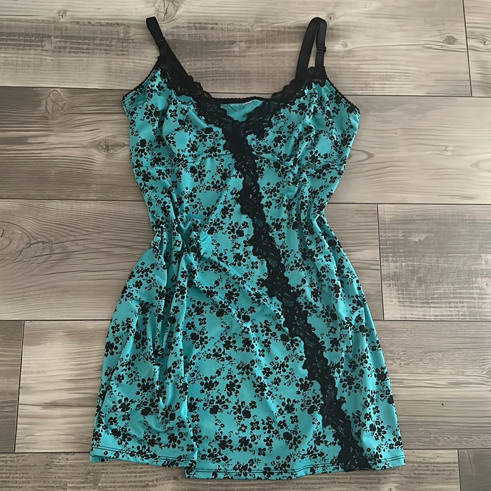 Teal Black Floral Print Dress